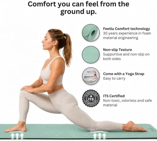 Extra Thick 12mm Exercise Mat, 74" x 26", Non-Slip with a Yoga Strap