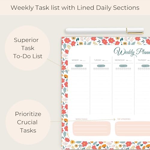 BLU MONACO | Weekly Planner Notepad Tear Off Floral | This Week Notepad 8.5 x 11 | Weekly Dashboard Planner Paper Source Weekly Planner 2026 Style