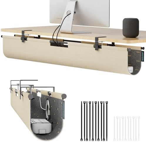 No Drill Under Desk Cable Management Tray, 45.2" Felt Cord Organizer