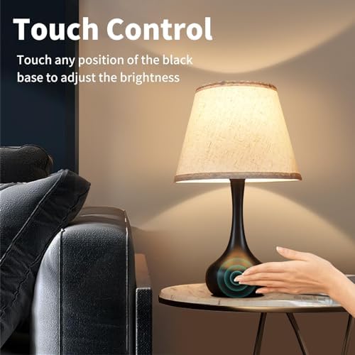 ONEWISH Touch Bedside Lamp Set of 2,3-Way Dimmable Table Lamps for Nightstand with Fabric Shade, Desk Lamp for Reading, Bedroom, Livingroom