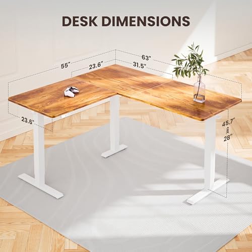 ErGear 63″ L Shaped Standing Desk Electric Adjustable Height, Light Vintage