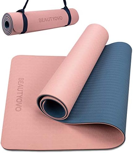 BEAUTYOVO Yoga Mat with Strap, 1/3 Inch Extra Thick Yoga Mat Double-sided Non Slip, Professional TPE Yoga Mats for Women Men, Workout Mat for Yoga, Pilates and Floor Exercises