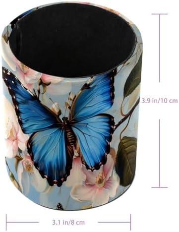 Desk Organizer Pen Holder for Desk, Blue Butterfly on Blossom Pencil Holder, Large Capacity Pen Cup Makeup Brush Holders Desktop Office Supplies Storage Organizer