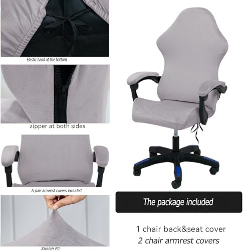 Gaming Chair Cover Set with Armrest Covers, Velvet Stretch Slipcover 1-Piece Form Fit Cover & Chair Armres Covers Included（no Chair） (Smoky Gray)