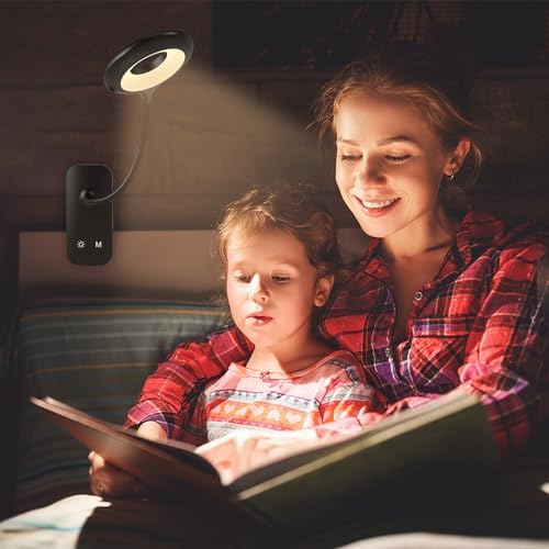 CUHIOY Rechargeable Clip on Reading Light for Bed Headboard, Black, 1 Pack