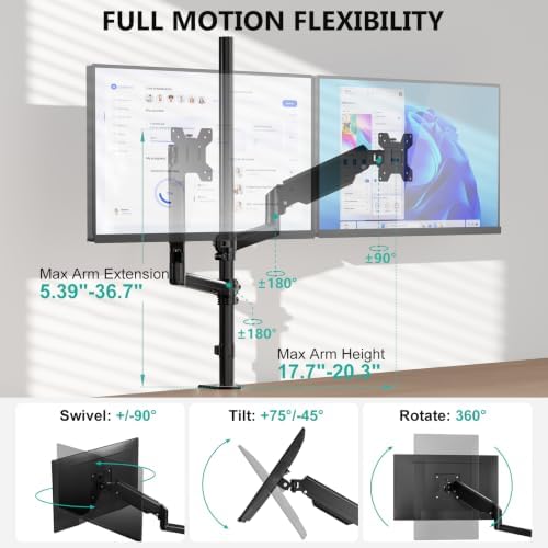 WALI Vertical Dual Monitor Mount for 13-40 inch Curved Screens, up to 22lbs