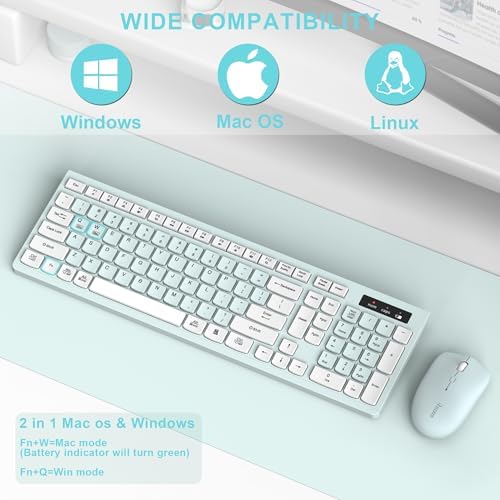 Wireless Keyboard and Mouse Combo Silent for Office and Home(Mint Green)