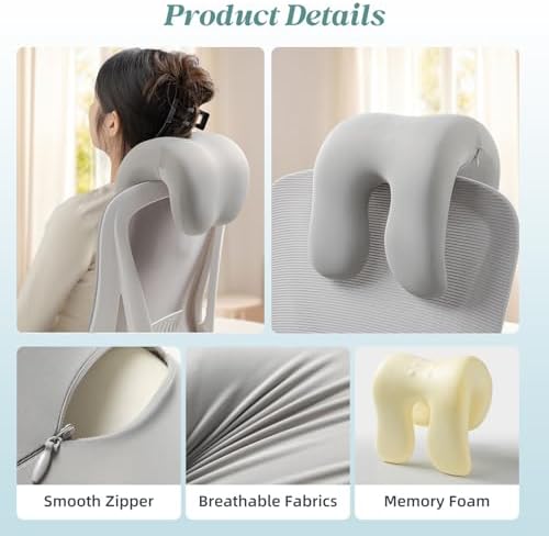 SheRest Office Chair Neck Pillow, Memory Foam Ergonomic Nap Pillow Office Chair Headrest Accessory, Neck Support Pillow Ideal for Office and Gaming, Gray
