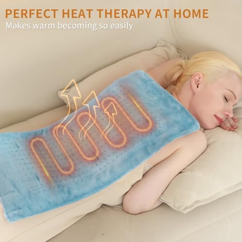 SAROO Massaging Weighted Heating Pad for Back Pain Relief,12"*24",Sky Blue