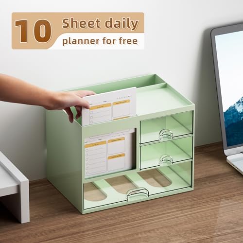 Marbrasse Desk Organizer with 3 Drawer, Multi-Functional Pencil Pen Holder for Desk, Desk Organizers and Accessories with 4 Compartments, Desktop Organizer Storage for Office Home Supplies (Green)