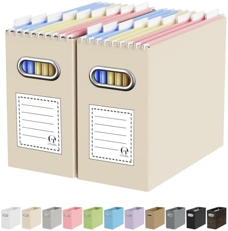 Oterri Portable Collapsible Cardboard File Box with Handle for Letter-Size