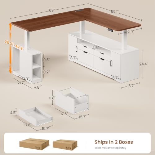 SEDETA Modern L Shaped Executive Electric Standing Desk with 4 Drawers