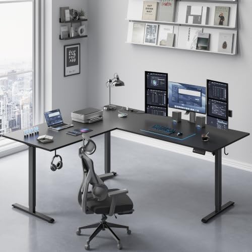 75x61 Inch L Shaped Electric Standing Desk, Corner Workstation, Black