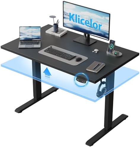 Klicelor 40 Inch Electric Standing Desk, Height Adjustable Office Desk, Sit Stand Up Computer Desk with Memory Preset, Two-Piece Desktop, Black