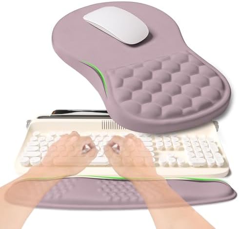 2-in-1 Ergonomic Set, Wave Rise Keyboard Wrist Rest and Massage Bulge Slope Mouse Pad Wrist Support, Cushion Memory Foam Integrated to Relieve Wrist Pain, Purple