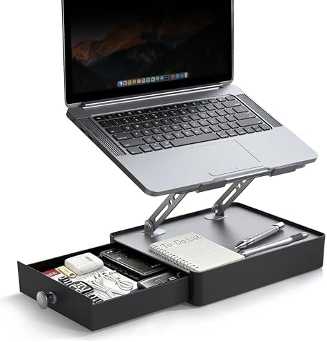 Laptop Stand with Storage Drawer, Adjustable Laptop Riser for Desk, Gray