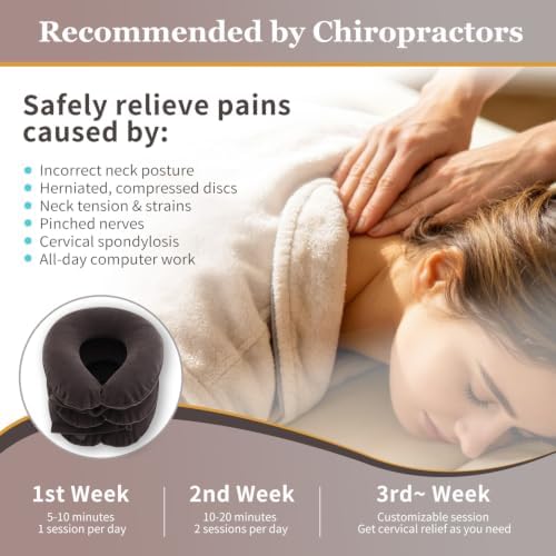 Electric Pump Cervical Neck Traction Device for Neck Pain Relief, One-Click-to-Inflate Neck Stretcher Support Brace for Home Use Neck Decompression (Built-in Battery & Motor Powered) Gray