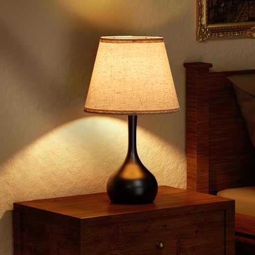 ONEWISH Touch Bedside Lamp, Farmhouse 3-Way Dimmable Table Lamps for Nightstand with Fabric Shade, 17.32'' Desk Lamp for Reading, Bedroom, Livingroom, Office