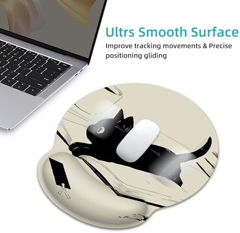 Kawaii Anime Black Cat Ergonomic Mouse Pad with Wrist Rest for Desk Work
