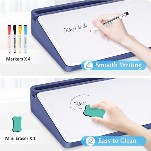 DOLLAR BOSS Glass Desk Whiteboard Small Dry Erase Board, Blue