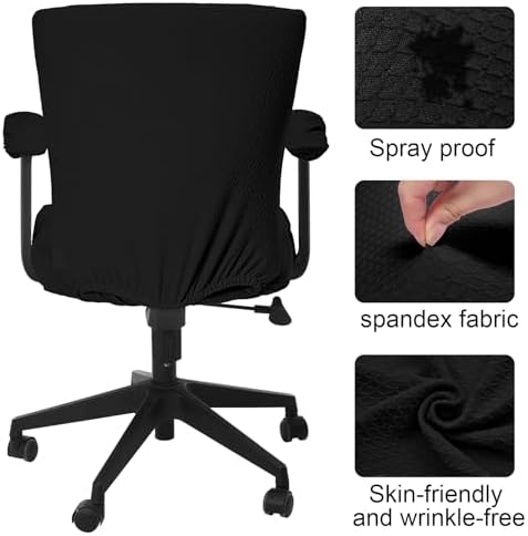 Tallew 4 Pcs Office Chair Covers Set Computer Armrest Slipcover Seat, Black