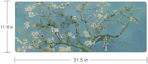 Gaming Mouse Pad, Large Mouse Pads for Desk, Non-Slip Rubber Base Mousepad, Keyboard Mouse Mat Desk Pad with Stitched Edges, 31.5x11.8 inch Vincent Van Gogh Almond Blossom