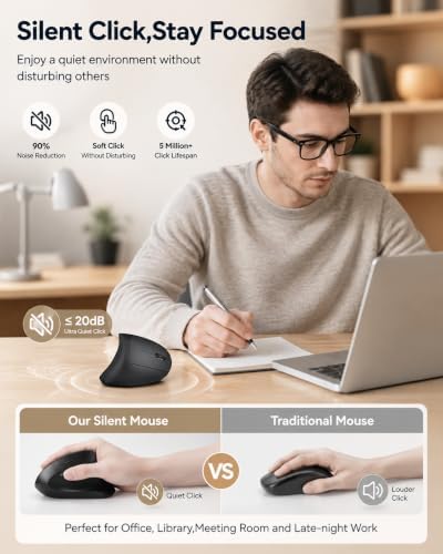 TECKNET 2.4G Wireless Ergonomic Vertical Mouse(USB Receiver, Rechargeable)