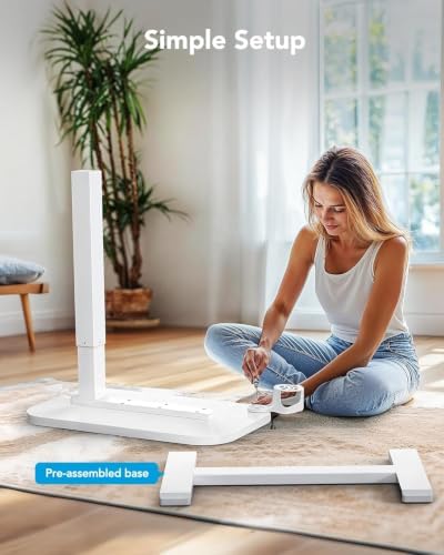 HUANUO 32Inch Bedside Table with Wheels, Height-Adjustable Rolling Computer Cart, Overbed Table with Cup Holder, Pneumatic Laptop Standing Desk for Home Office, White