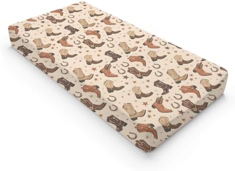 Cartoon Western Stars Horseshoes Baby Changing Pad Cover, Unisex Western Theme Nursery Diaper Changing Table Pad Mat Sheet for Boys Girls-16x32