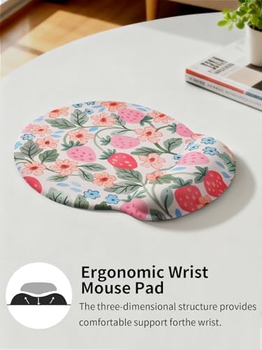 Seorsok Brightly Colored Strawberry Mouse Pad with Gel Wrist Support Mouse Pad,Ergonomic Aesthetic,Comfortable Mousepad for Office Game Work Computer,Pain Relief Mousepad with Non-Slip Silicone Base