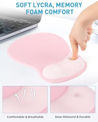 Ergonomic Mouse Pad with Wrist Rest, Mousepad with Memory Foam Support for Pain Relief, Non-Slip Base for Computer, Laptop, Office & Home, 10.2 x 7.5 in