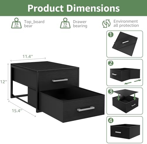 BOLUO Stackable Storage Drawers Narrow Closet Organizers and Storage Fabric Black 2 Drawer Dresser for Bedroom 2 Packs Modern