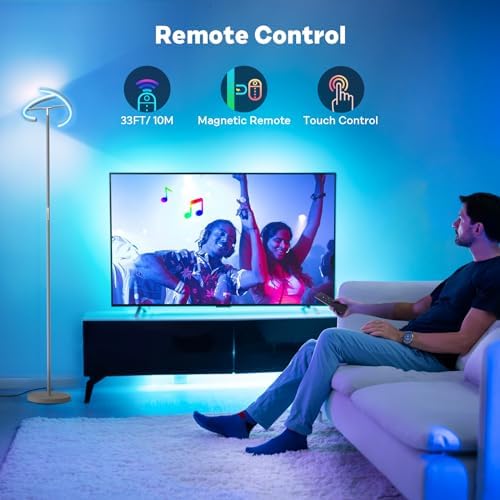 SIBRILLE Silver Gray RGBCW Floor Lamp, Bright Color Changing RGB Standing Lamp, Modern Stepless Dimmable LED Tall Lamp with Remote Control, 20W 3000-6000K Floor Lamps for Living Room, Bedroom, Office