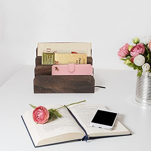 File Holder for Desk,Wood Paper Organizer,Rustic Desk Organizer,Darkbrown