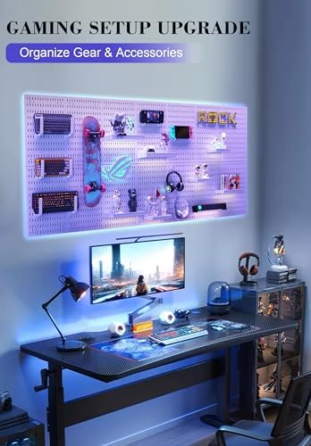 Pegboard Wall Organizer Set – 4 Peg Boards with Hooks & Shelves – Office, Kitchen, Gaming Room Desk Pegboard Storage – Peg Board Wall Display Rack (White)