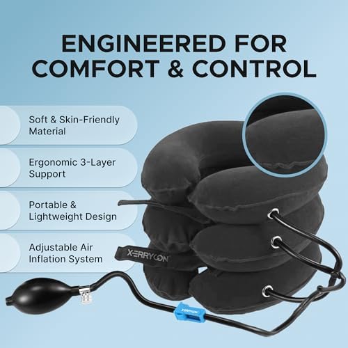 Inflatable Neck Stretcher for Neck Pain Relief, Cervical Traction Device with Hand Pump, 3-Layer Adjustable Neck Decompression Collar for Pinched Nerve, Stiff Neck & Tech Neck Support