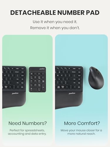 Perixx PERIDUO-606IIA 3-in-1 Wireless Compact Ergonomic Keyboard with Vertical Mouse and Numeric Keypad - Quiet Keys & Clicks - US English
