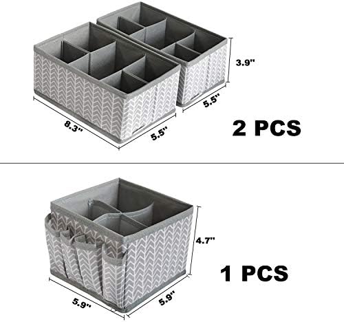 Cosmetic Storage Bins Makeup Organizer, Adjustable Multifunction Storage Box Desk Drawer Divider for Makeup Brushes, Bathroom Countertop or Dresser, Set of 3 (Grey)