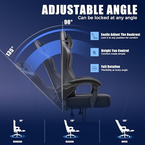 GTPLAYER Gaming Chair, Recliner Chair with Headrest & Lumbar Support, Linkage Armrest,Ergonomic Gaming Chair 350lbs, High Back Office Home, Black