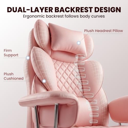 N-GEN GAMING Big and Tall Gaming Chair with Footrest, Reclining Chair, Pink