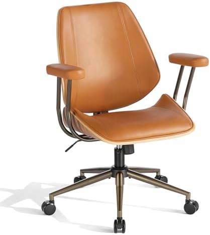 Modern Mid Back Office Chair, Adjustable Swivel Desk Chair with Arms, Brown