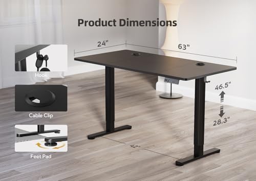 YDN 63 x 24 Inch Black Electric Standing Desk