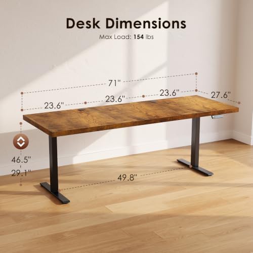 OffiGo 71" Executive Electric Standing Desk Height Adjustable, Rustic Brown