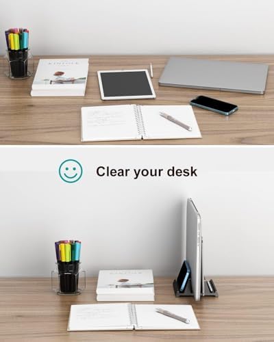 Adjustable Vertical Laptop Stand for Desk, Compatible with 11-Inch to 17.3-Inch Laptops, iPad, iPhone, MacBook Pro/Air, Dell, HP, Lenovo, Asus - 3 in 1 Design Computer Stand (Black)