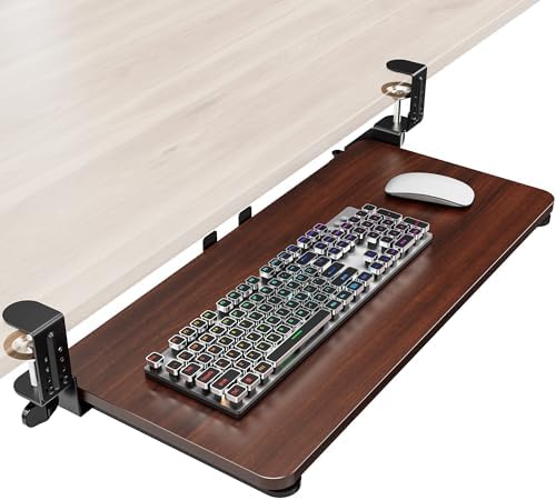 Ergonomic Keyboard Tray Under Desk, 25.6x11.8 Inch Board, Walnut