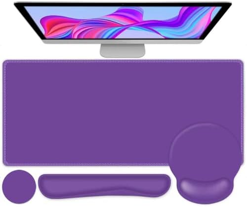 4 PCS Mouse Pad Desk Mat Protector, Keyboard Wrist Rest + Comfortable Mouse Pad Wrist Rest +Coaster, Large Gaming Mousepad for Computer Laptop, 35.4"X 15.7" Deskpad for Office Home I Dark Purple