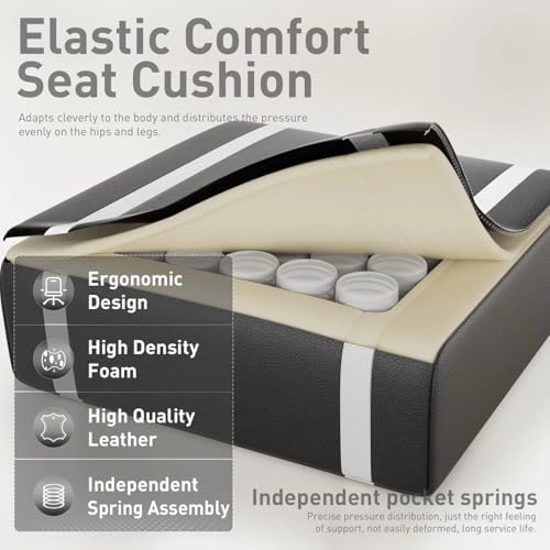HLDIRECT High Back Gaming Chair, USB Massage Lumbar Support, Black&White