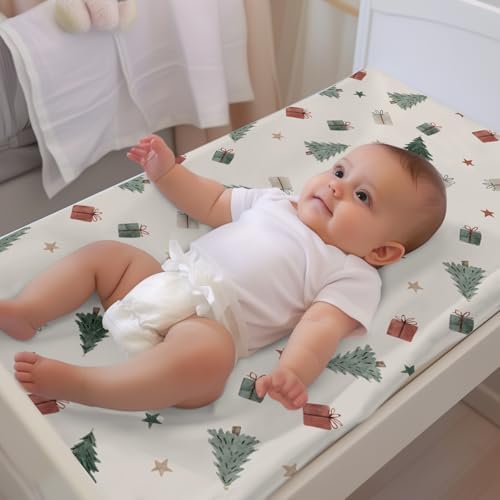 Christmas Trees Winter Holiday Stars Pattern Baby Changing Pad Cover, Unisex Christmas Nursery Diaper Changing Table Pad Mat Sheet for Boys Girls-16x32