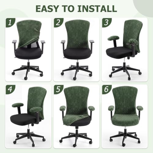 Tallew 4 Pieces Office Chair Covers Set Desk Computer, Green