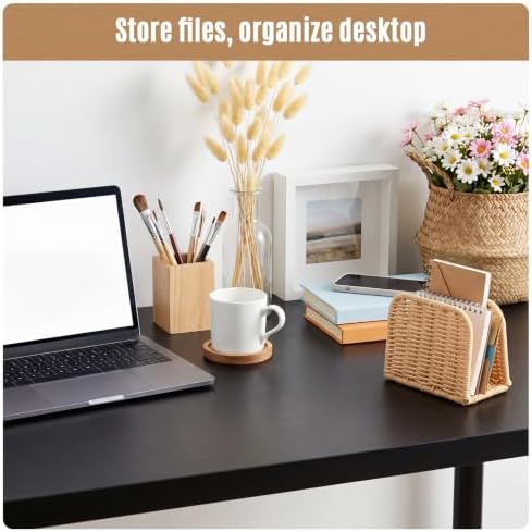 Rattan Mail Organizer for Desk Mail Holder Countertop Rattan Letter Sorter File Holder Envelope Book Stand Farmhouse Office Desk Organizer and Storage Accessories